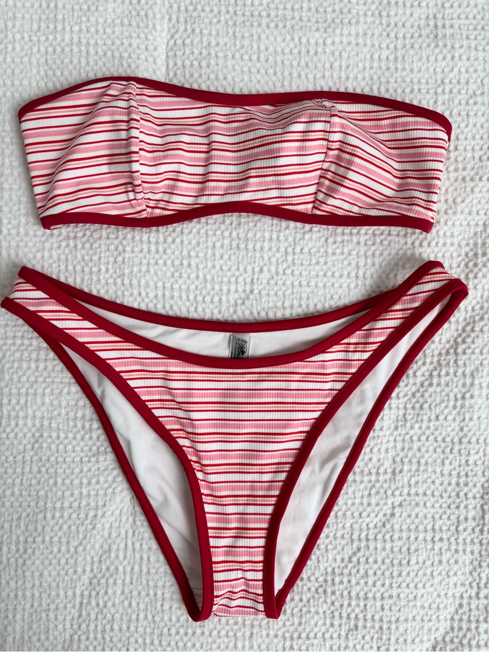 Frankie’s Pink Bikini Set in size Large Red and Pink striped pattern NWT